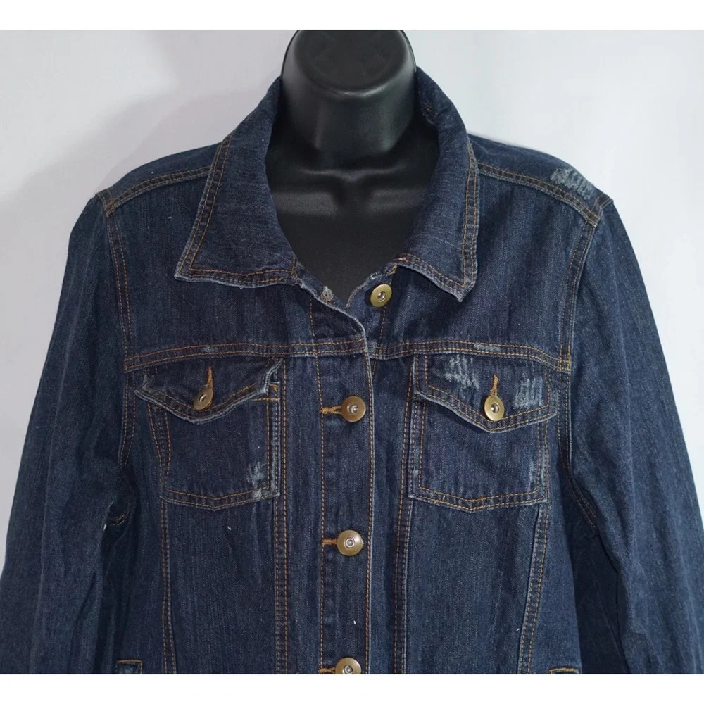Forever 21 Jean Jacket Distressed  Denim Size 1X - Picture 7 of 8